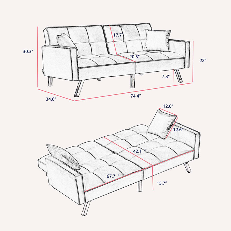 Mercer41 Reclining Sofa,Velvet Sleeper Sofa,Sofa Bed,Pull Out Couch